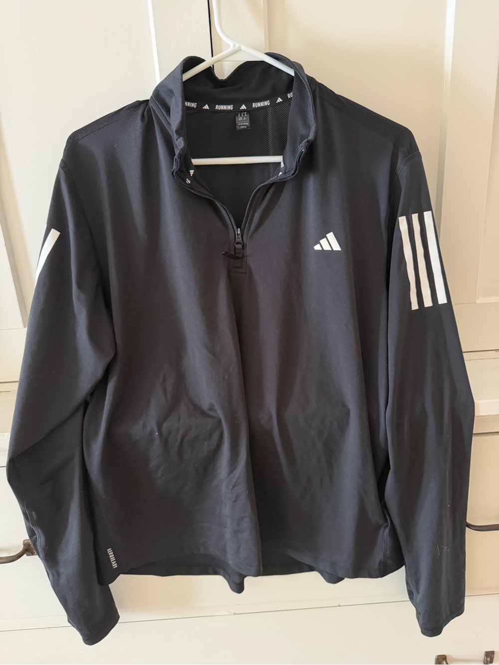 adidas Black Women’s Lightweight Performance 1/4 Zip Jacket with White Stripes